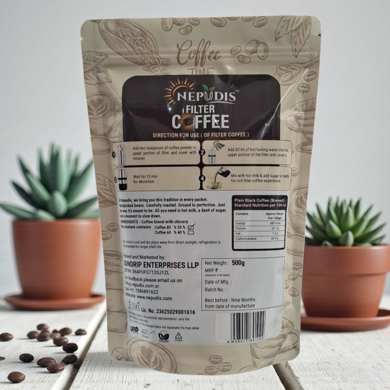 Nepudis Traditional Filter Coffee – 80% coffee 20% Chicory-Bold Taste, Smooth Finish