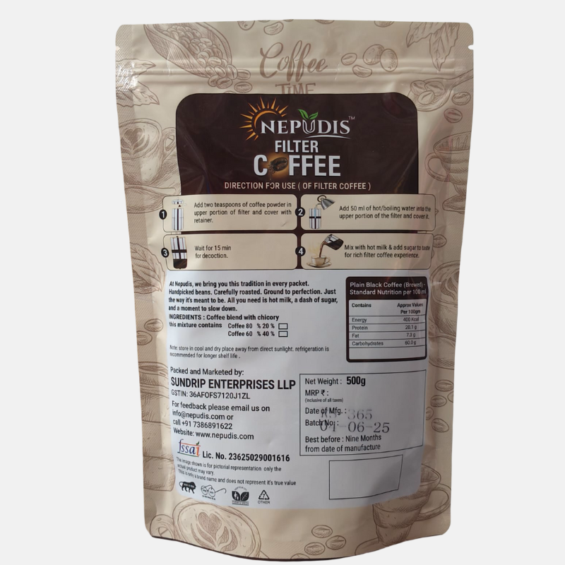 Nepudis Traditional Filter Coffee – 60% Coffee and 40% Chicory-Bold Taste, Smooth Finish